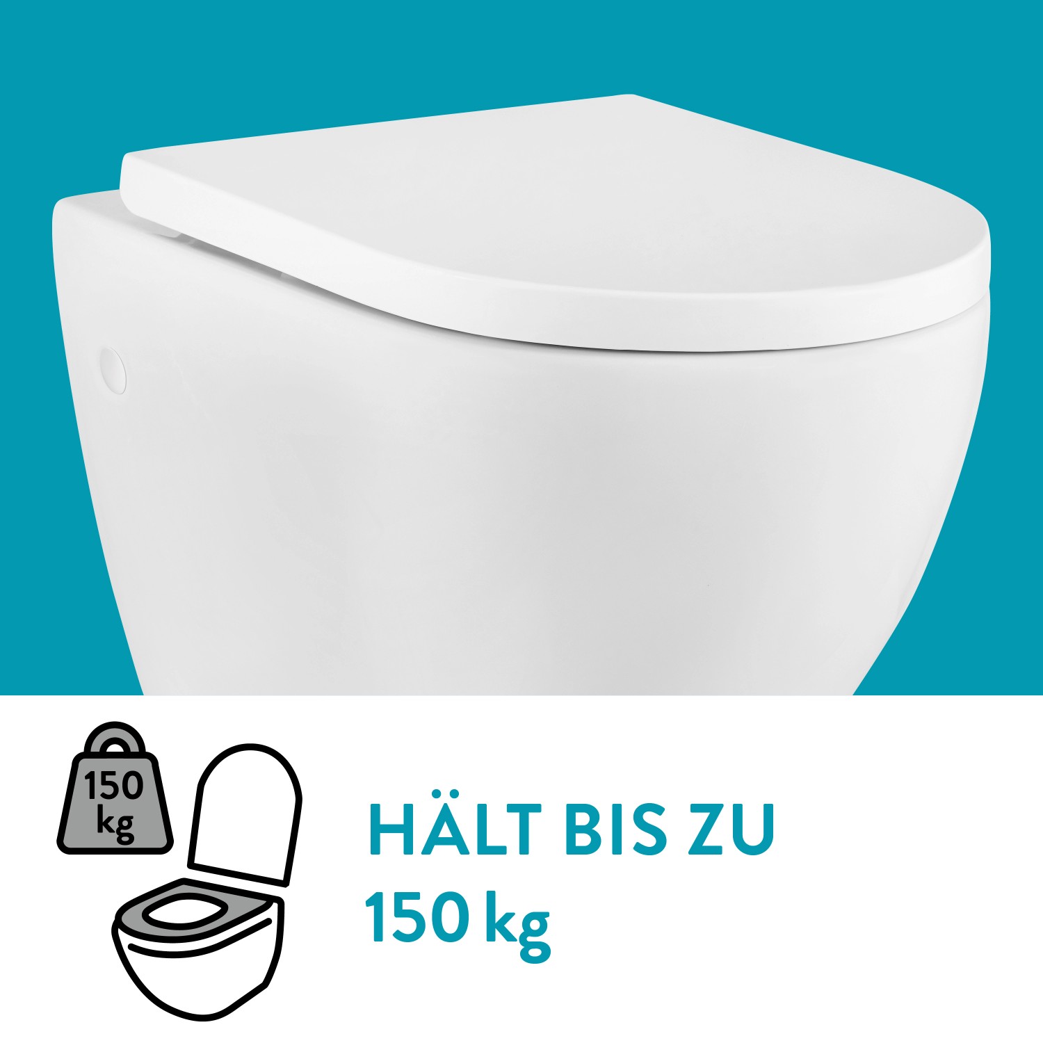 Weißes, spülrandloses baliv Wand WC-Set Kingston mit Soft-Close-Sitz.