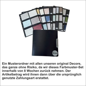 Terralith Baumwollputz Musterordner mit vielen Farbmustern der Flüssigtapete. Vielfältige Effektputz Dekore für Wände.