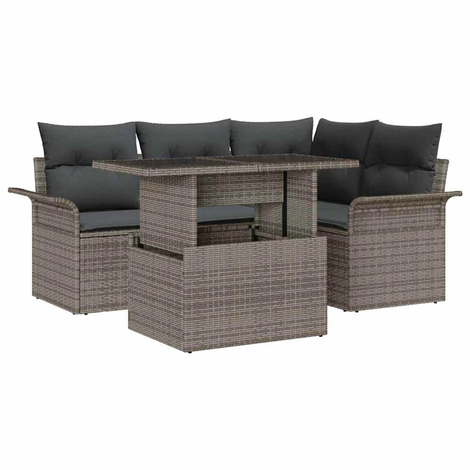 vidaXL 5-Tlg Garten-Sofagarnitur mit Kissen Grau Poly Rattan 3348275 günstig online kaufen
