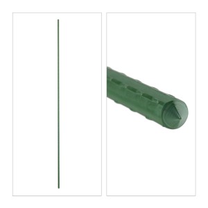 Relaxdays Pflanzstäbe 10er Set Stahl Kunststoff Dunkelgrün Geriffelt 75 cm