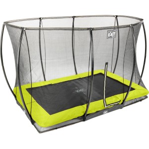 Rechteckiges EXIT Silhouette Bodentrampolin 244x366cm mit Sicherheitsnetz in Grün.