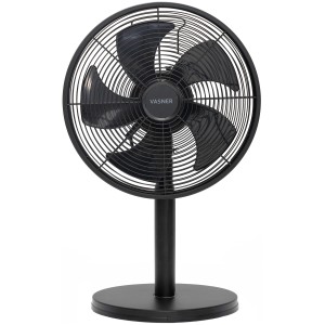 Schwarzer Vasner Tischventilator Ventury T aus Metall mit 5 Rotorblättern und 3 Stufen.