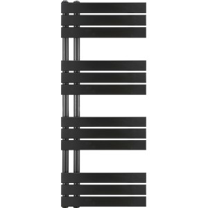 Schwarzer, elektrischer Badheizkörper Limburg, 120x50 cm, mit horizontalen Heizstäben.