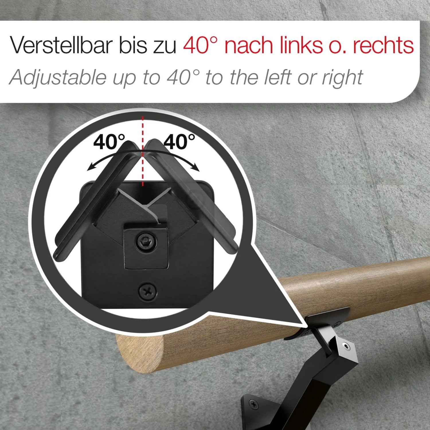 SOTECH Handlaufhalter Verstellbar für Ø 45 mm Runde Handläufe Stahl Schwarz Pulverbeschichtet Schräger Arm 70 x 99 x 100 mm_5
