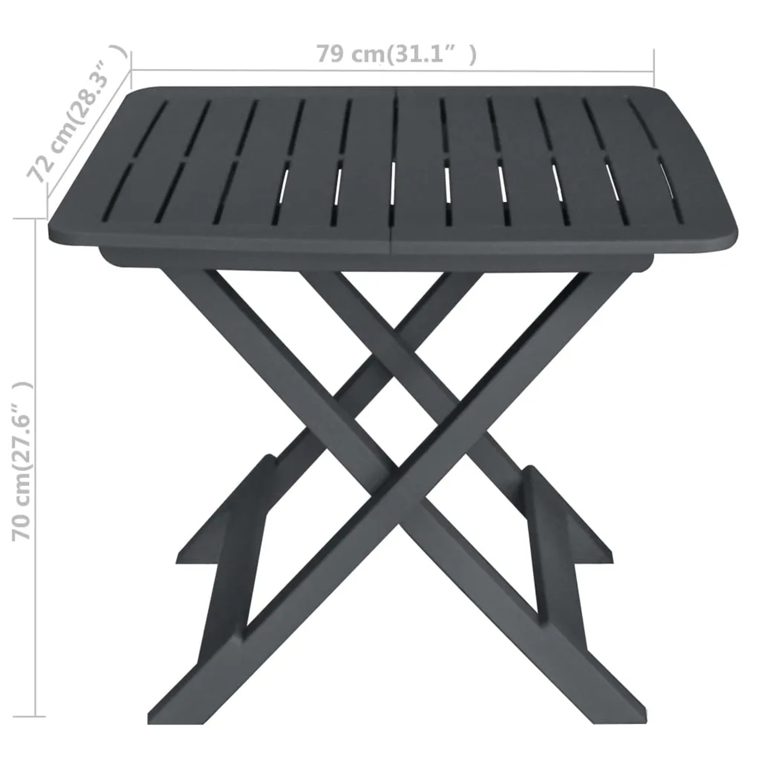 vidaXL Bistro-Set, 3-teilig, klappbar, anthrazit. Gartenmöbel aus Kunststoff, ideal für Balkon und Terrasse.