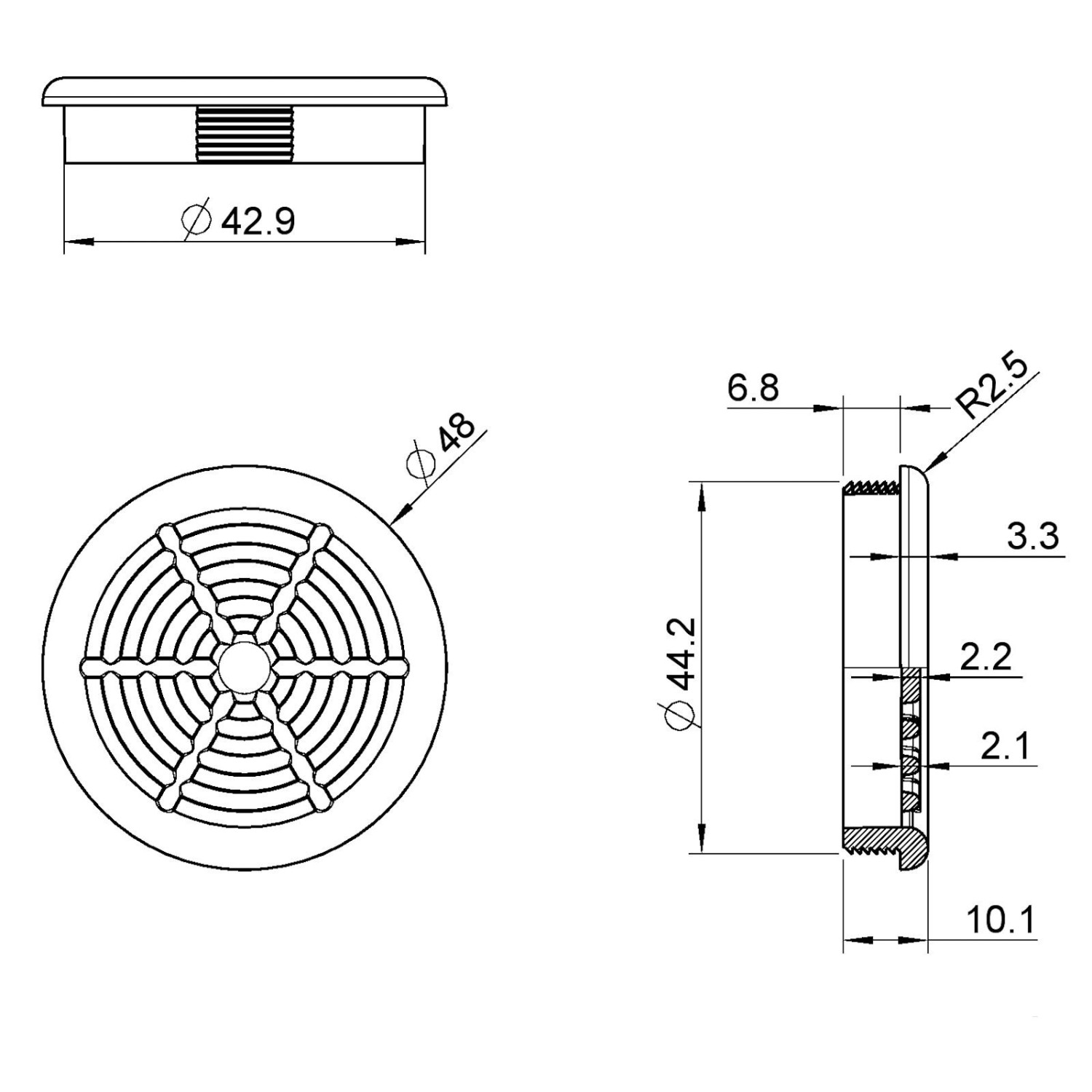 SOTECH 5 Stück Lüftungsrosette Ø48 mm aus Kunststoff Zum Einlassen Silbergrau_4