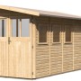 Unbehandeltes Karibu Holz-Gartenhaus Kristiansund mit Pultdach, 178x439 cm.