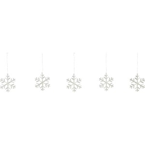 Weißer Mikro-LED Lichtervorhang mit fünf leuchtenden Schneeflocken. Ideal für festliche Innen-Dekoration.
