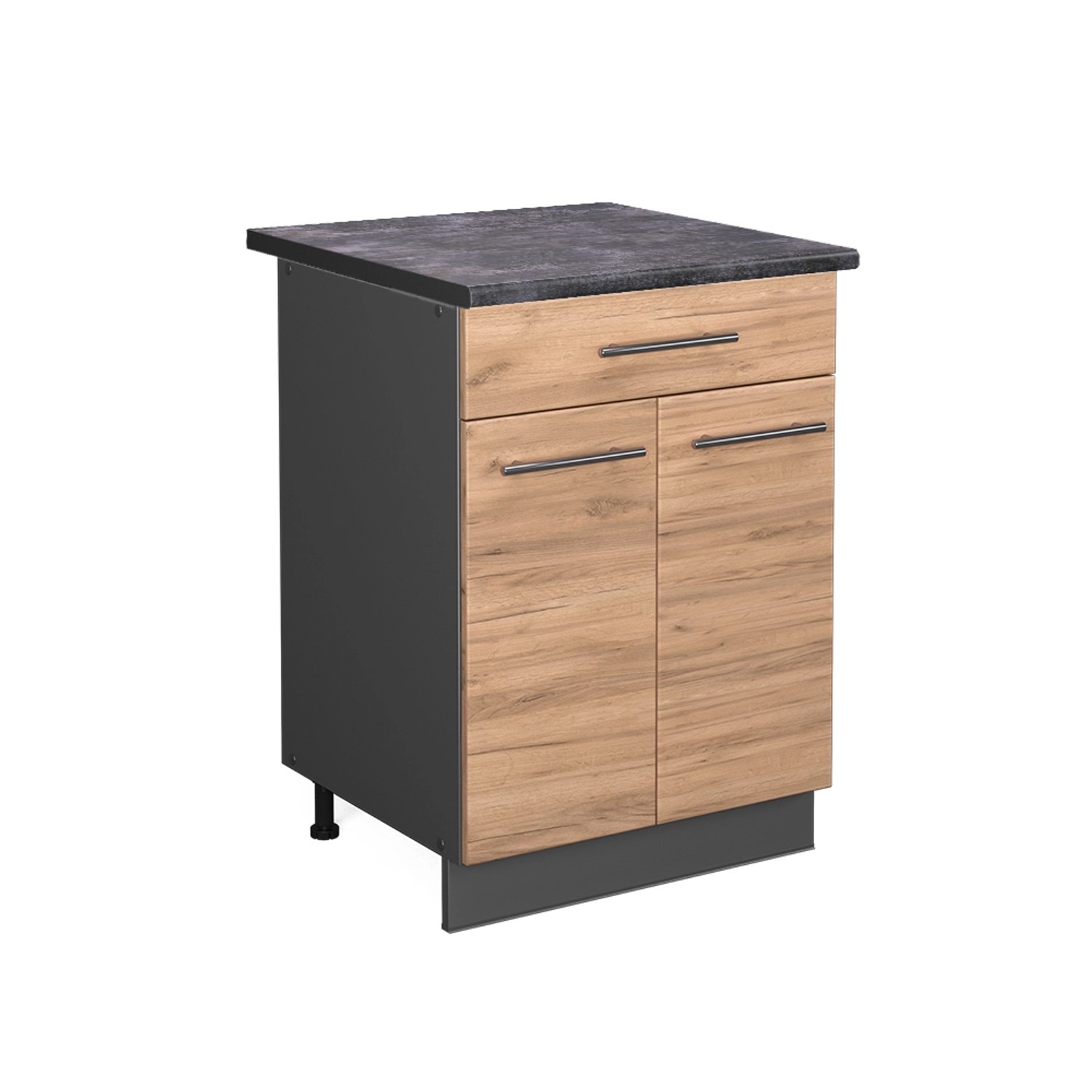 Vicco Küchenunterschrank Fame-Line Goldkraft Eiche/Anthrazit 60 cm mit Schublade AP Anthrazit