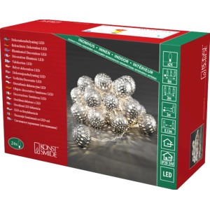 Konstsmide LED Dekokette mit silbernen Metallbällen, 24 warmweiße Lichter für Innen.