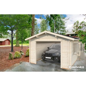 Palmako Holzgarage Roger: Fertiggarage aus Holz mit Fenster und Auto. Naturbelassen.