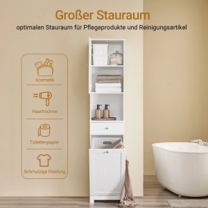 SoBuy Badezimmerschrank mit Wäschekorb Hochschrank Wäscheschrank Weiß 40x180x38cm BZR216-W