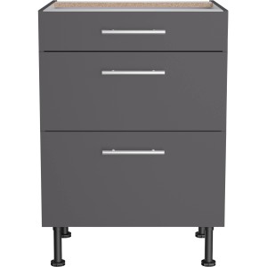 Optifit Unterschrank Ingvar420, 60 cm, Anthrazit Matt, mit 3 Auszügen und Edelstahlgriffen.