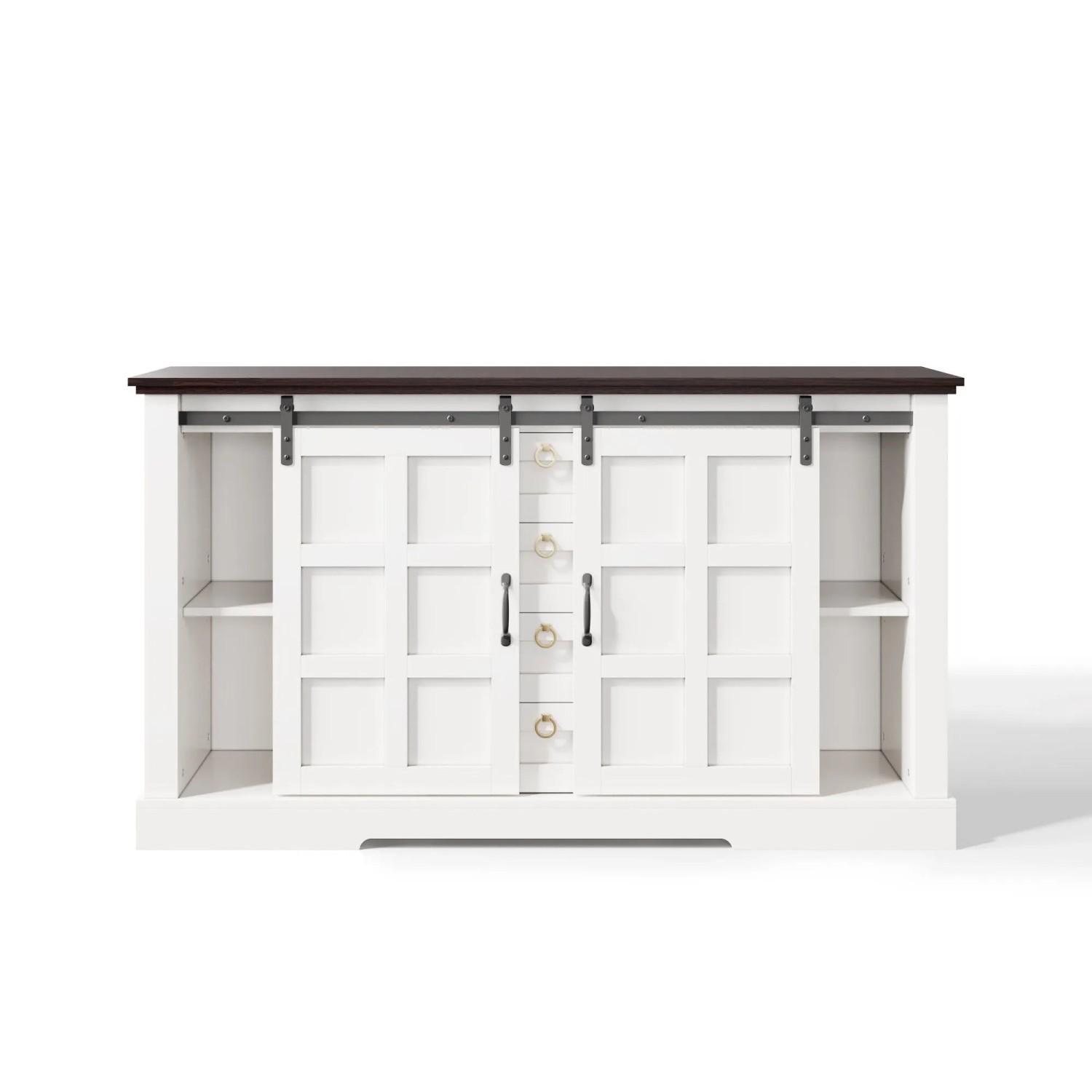 okwish Sideboard mit Schiebetüren 4 Schubladen Küche 150x40x85cm Weiß