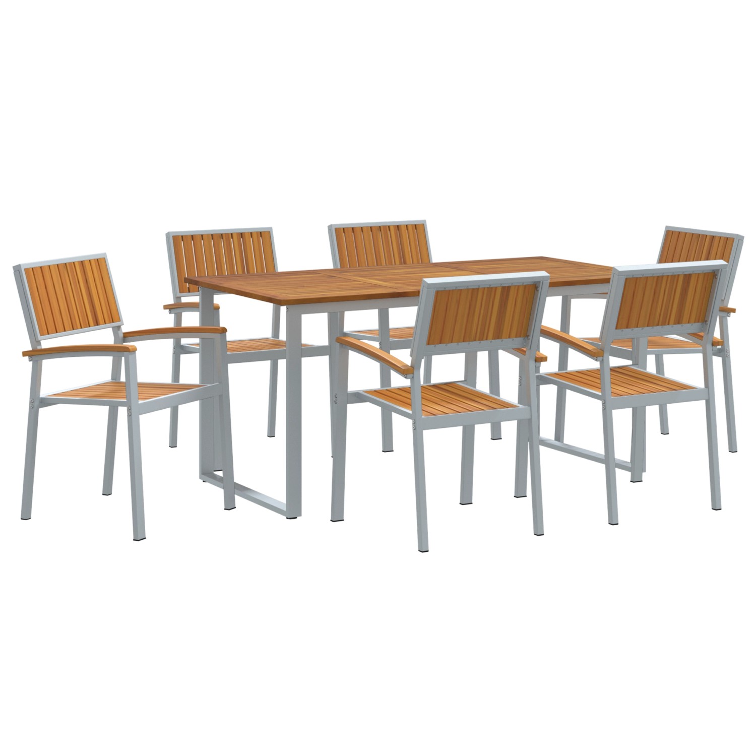 vidaXL 7-tlg Garten-Essgruppe Grau Stahl und Massivholz Akazie 3284354 günstig online kaufen