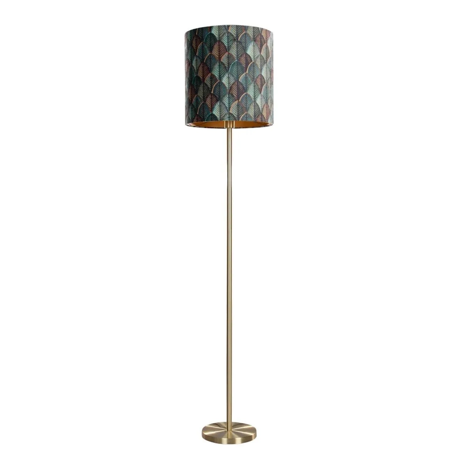 QAZQA Stehleuchte Messing mit Samtlampenschirm Blattdesign und Goldener Innenseite Simplo