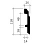 Querschnittzeichnung der weißen PROFHOME Sockelleiste (110x26mm) im 32m Set.