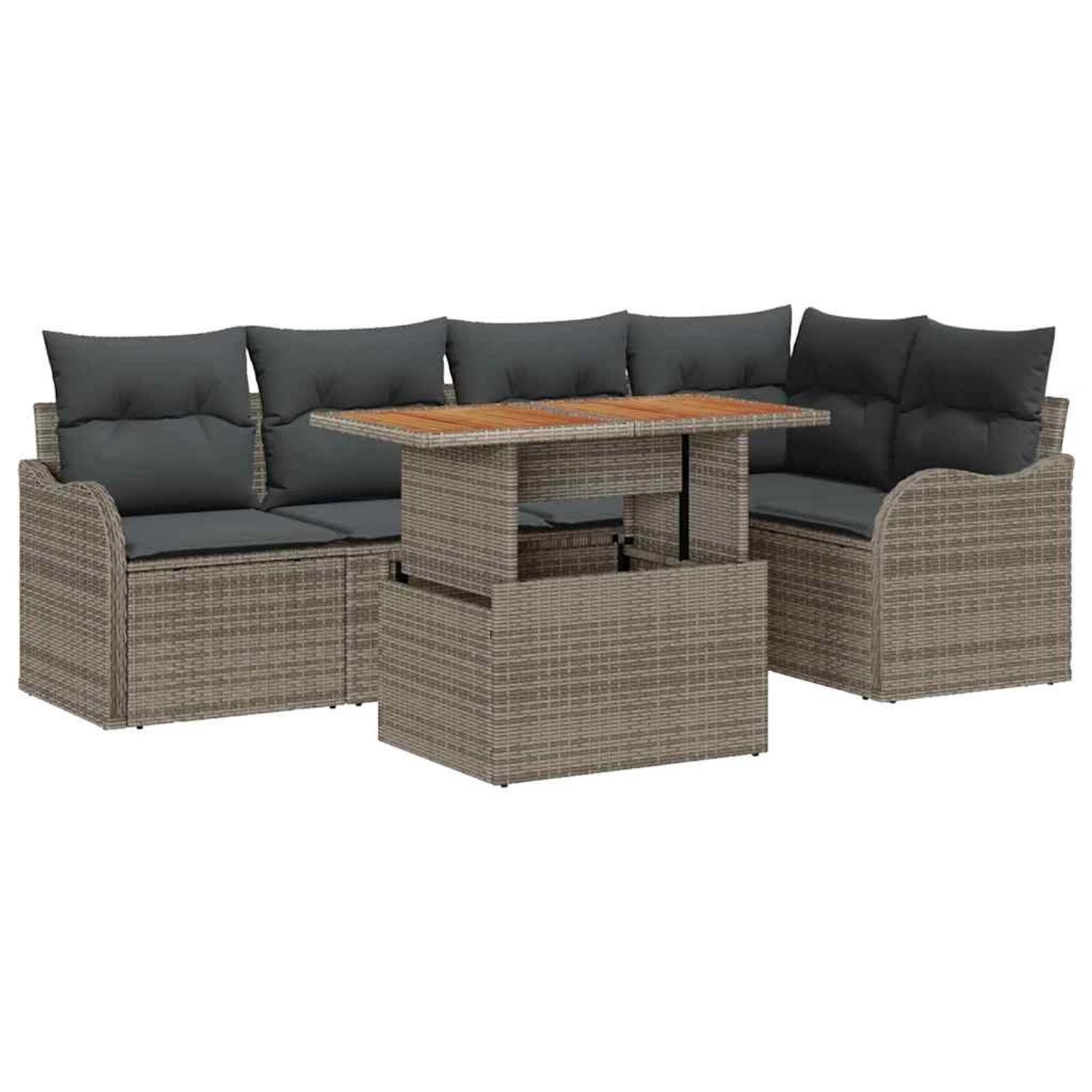 vidaXL Garten-Sofa-Set mit Speicher 6-Tlg Grau Poly Rattan 3358197 günstig online kaufen