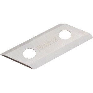Silbernes Ersatzmesser für LUX-TOOLS Elektro-Messerhäcksler E-MH-2500/45 mit zwei Befestigungslöchern.
