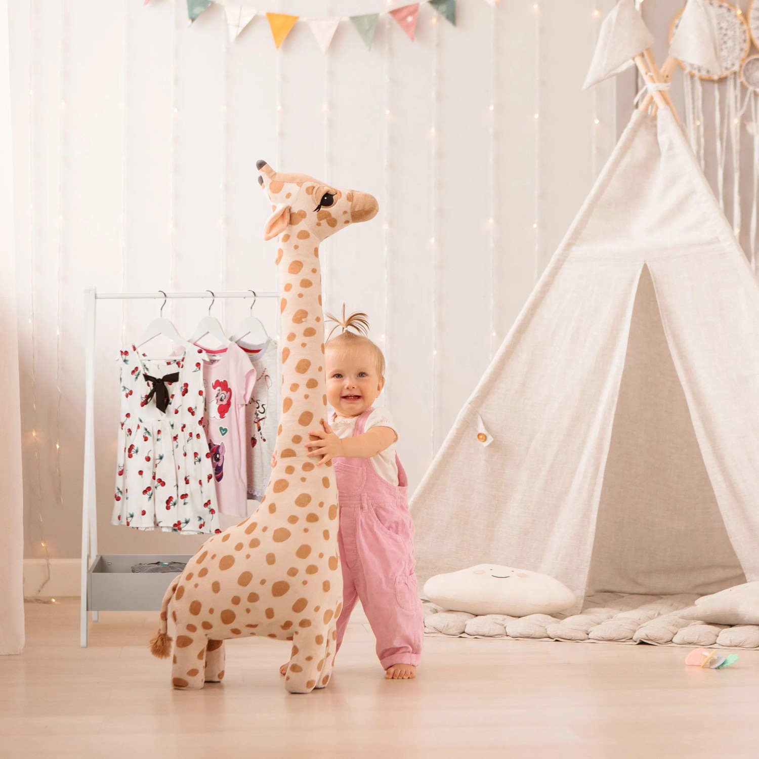 Relaxdays Kleiderständer für Kinder MDF Kiefernholz Weiß Grau Freistehend 99 cm x 63,5 cm x 42 cm 4,9 kg_3