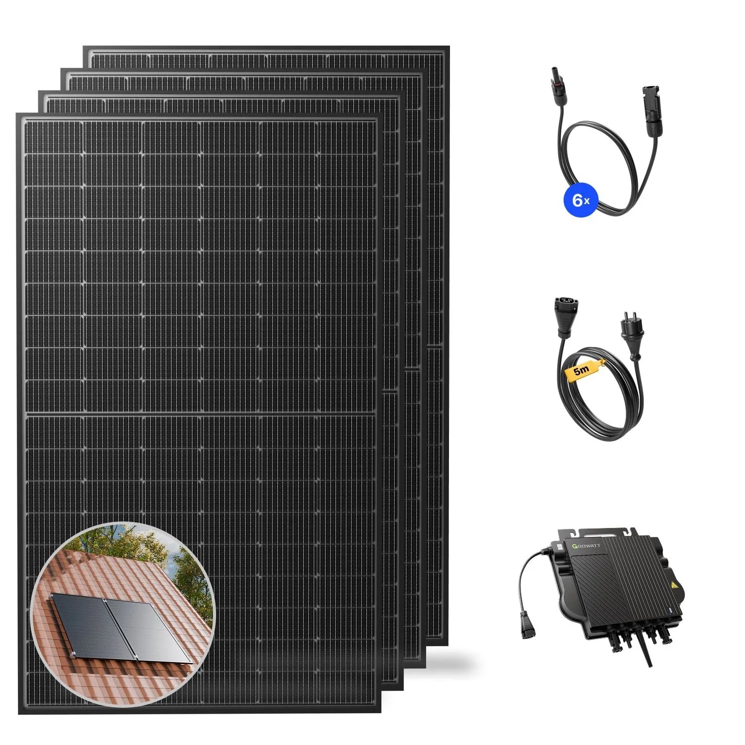 Solakon Balkonkraftwerk 2000W Solaranlage mit Ziegeldach Halterung Paarmontage Steckerfertig Komplettset Photovoltaik 800W Kabellänge 5m