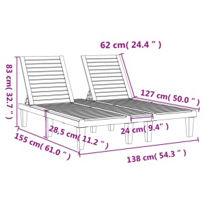 VidaXL Doppel-Sonnenliege, schwarz, aus Polypropylen, mit Maßangaben.