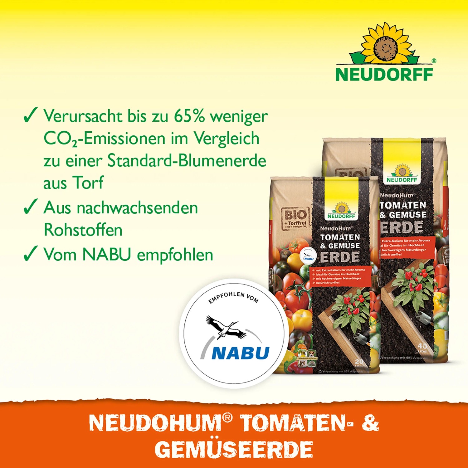 Neudorff Neudohum Tomaten- und Gemüseerde, 40 l Sack. Torffreie Erde für Tomaten, Gemüse und Kräuter.
