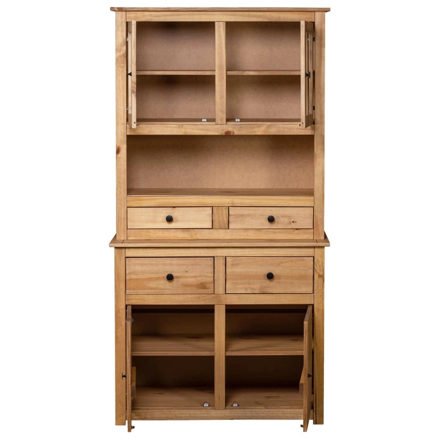 vidaXL Highboard aus Kiefernholz Panama, 93x40,5x180 cm, mit Schubladen und Glastüren. Büroschrank im Landhausstil.