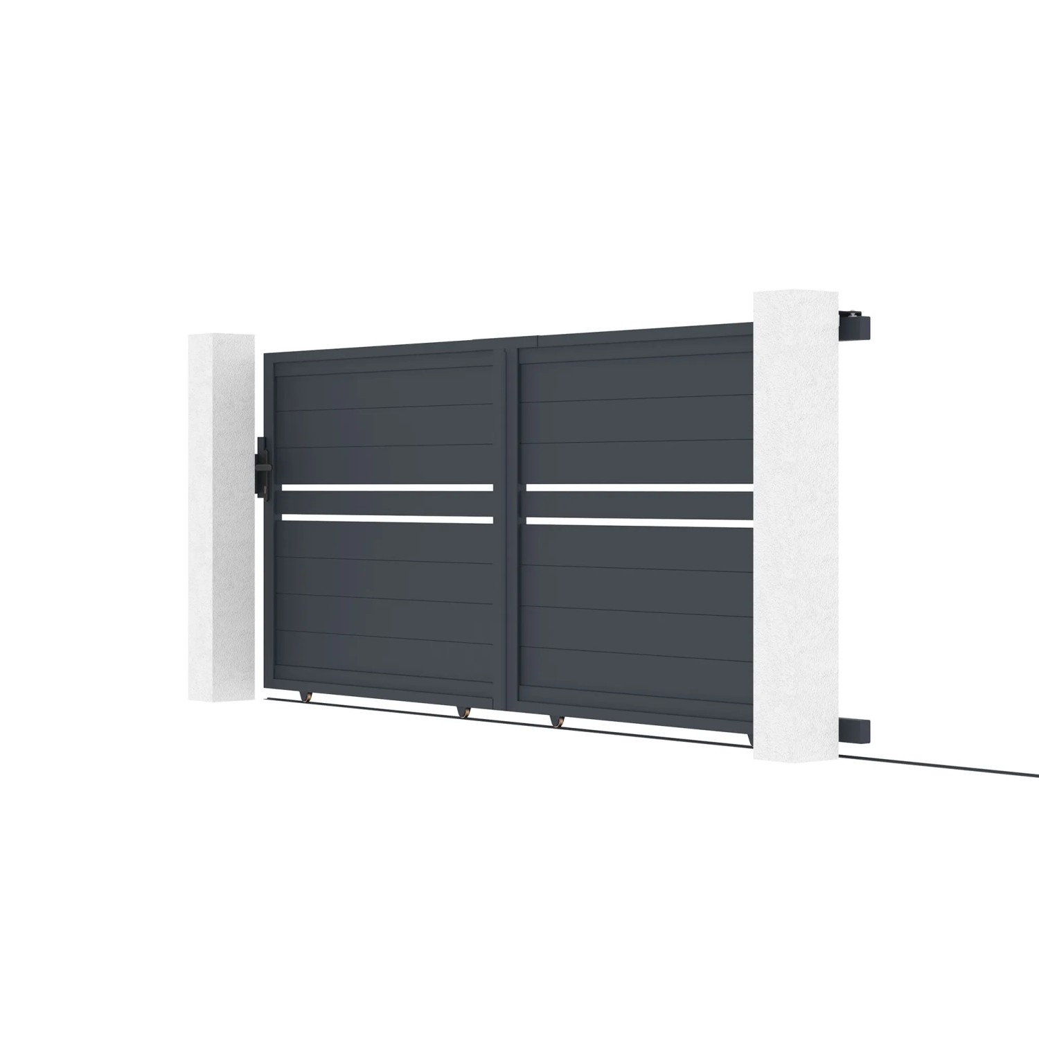 Casanoov Schiebetor Cimone 3,5 m mit Motorisierung, Aluminium, graue Gartentoranlage.