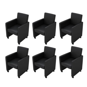 6er Set Esszimmerstühle in Schwarz mit Kunstlederbezug. Moderne Stühle für Esszimmer und Wohnbereich.