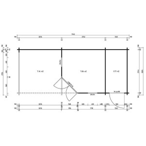 Grundriss Alpholz 5-Eck Gartenhaus Liwa mit Anbau, Maße und Raumaufteilung