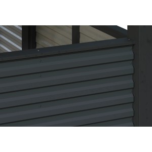 Detailansicht: Anthrazitfarbener Skan Holz Carport Friesland Hybrid mit Aluminium-Trapezprofil.