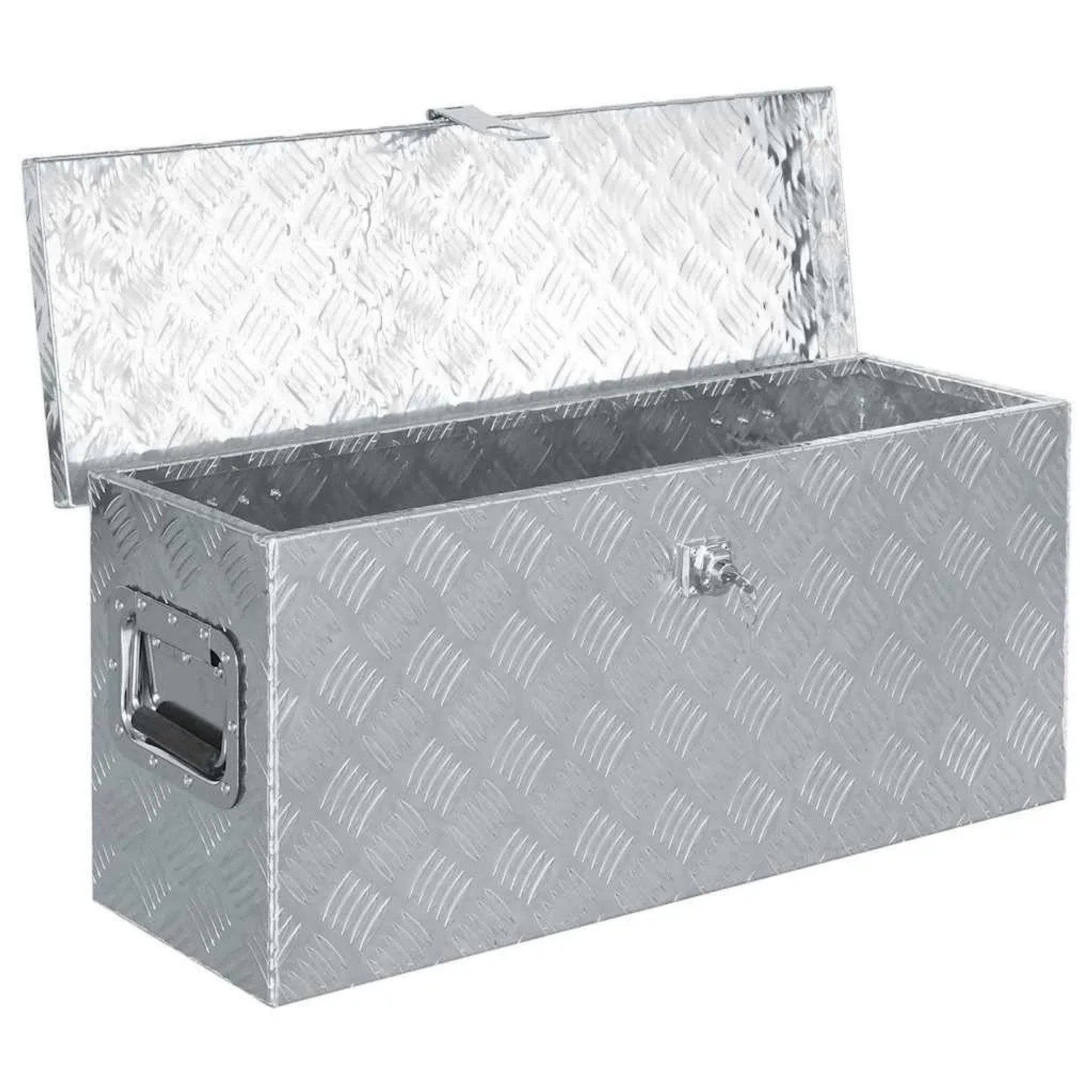 DELUKE Aluminiumbox Mit Deckel Abschließbar Alubox Deichselbox Alu Anhängerbox Werkzeugkiste Transportbox Metallkiste 76,5x26,5x33cm Silber_2