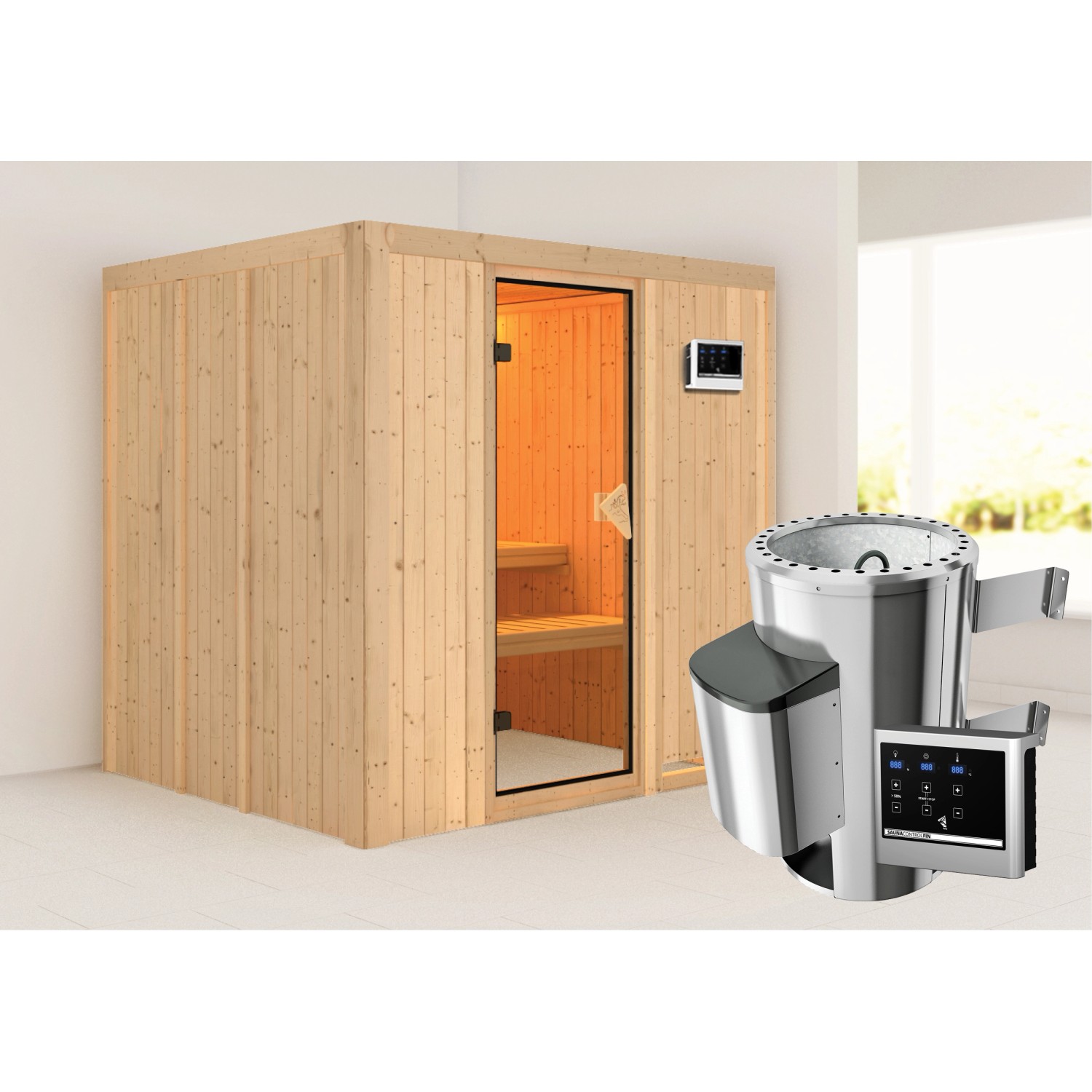 Karibu Sauna Dilja mit Ofen externe Stg.Natur günstig online kaufen