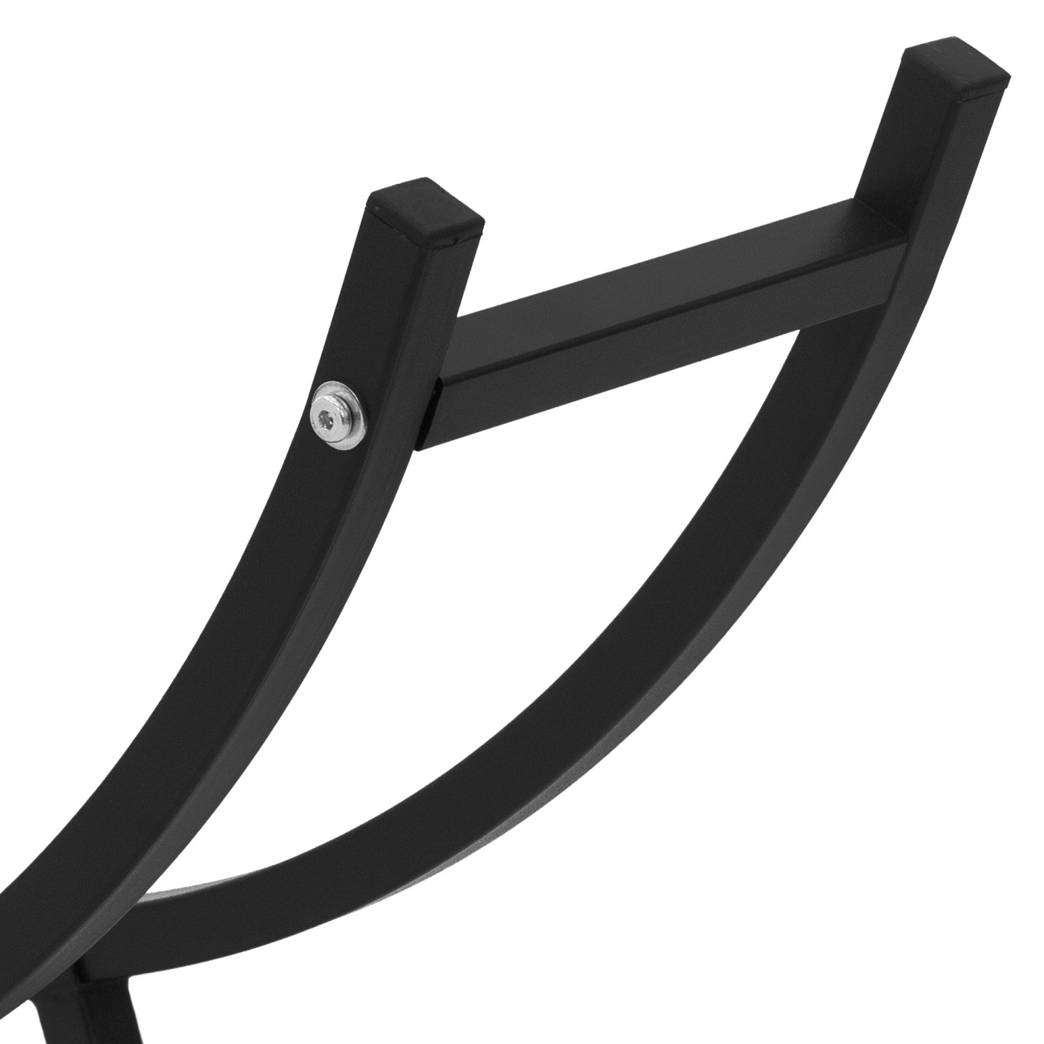 Detailaufnahme: Schwarzes, U-förmiges ML-Design Kaminholzregal aus Metall für Innen und Außen.