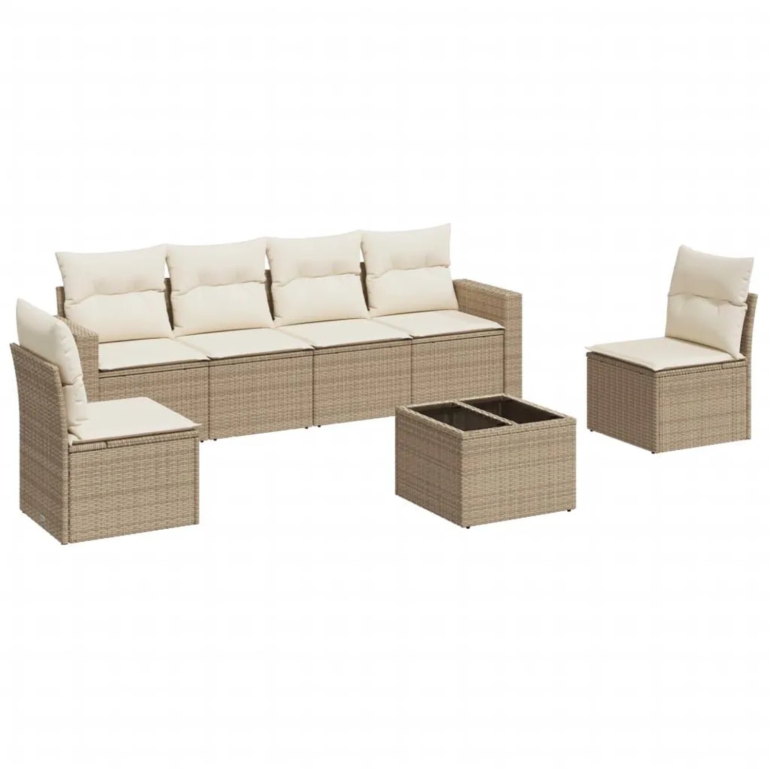 vidaXL 7-Tlg Garten-Sofagarnitur mit Kissen Beige Poly Rattan 3251155 günstig online kaufen