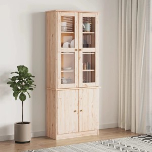 vidaXL Vitrinenschrank ALTA aus Kiefer Massivholz, teilverglast, naturbelassen.