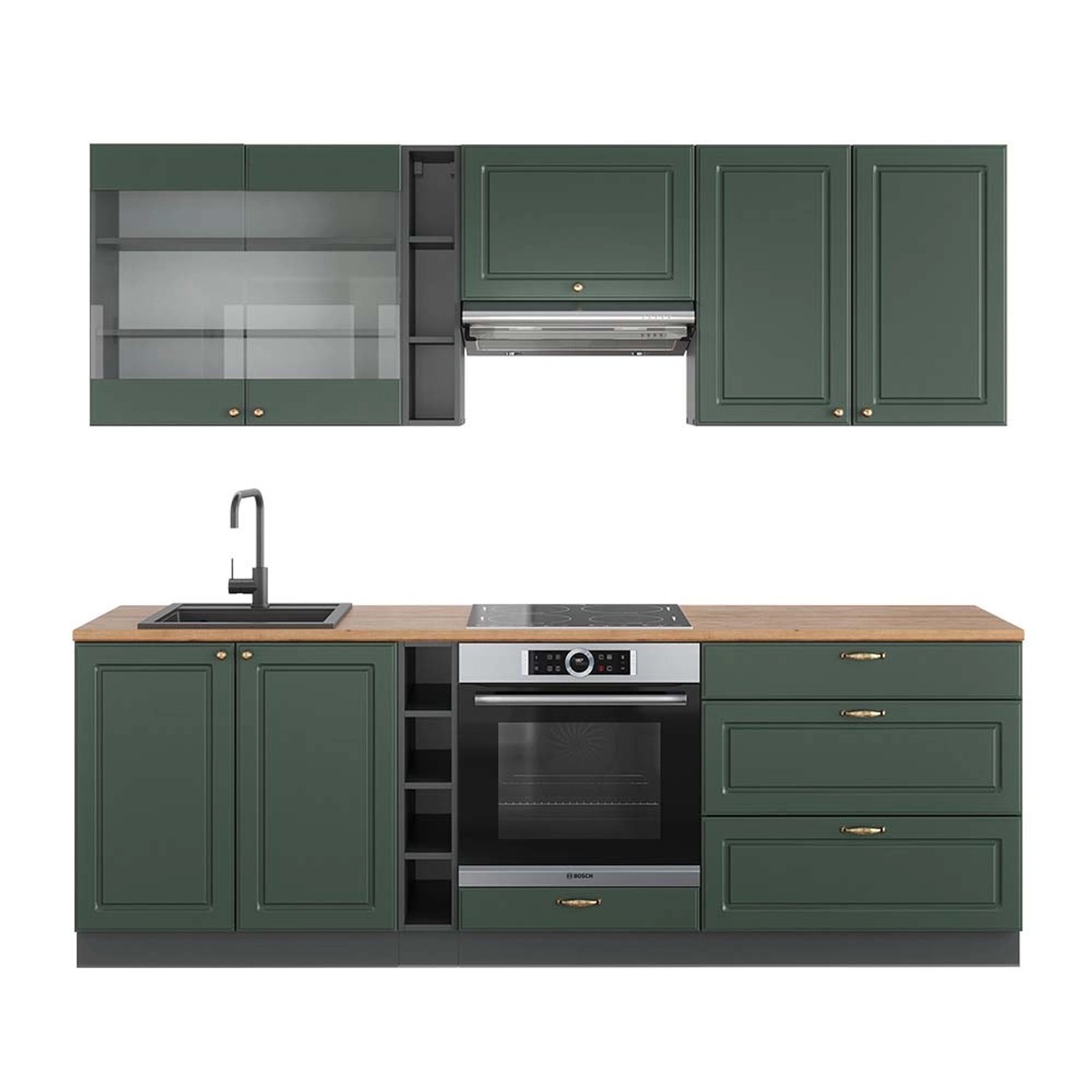 Vicco Fame-Line Küchenzeile Grün-Gold Landhaus/Anthrazit 235 cm AP Eiche günstig online kaufen