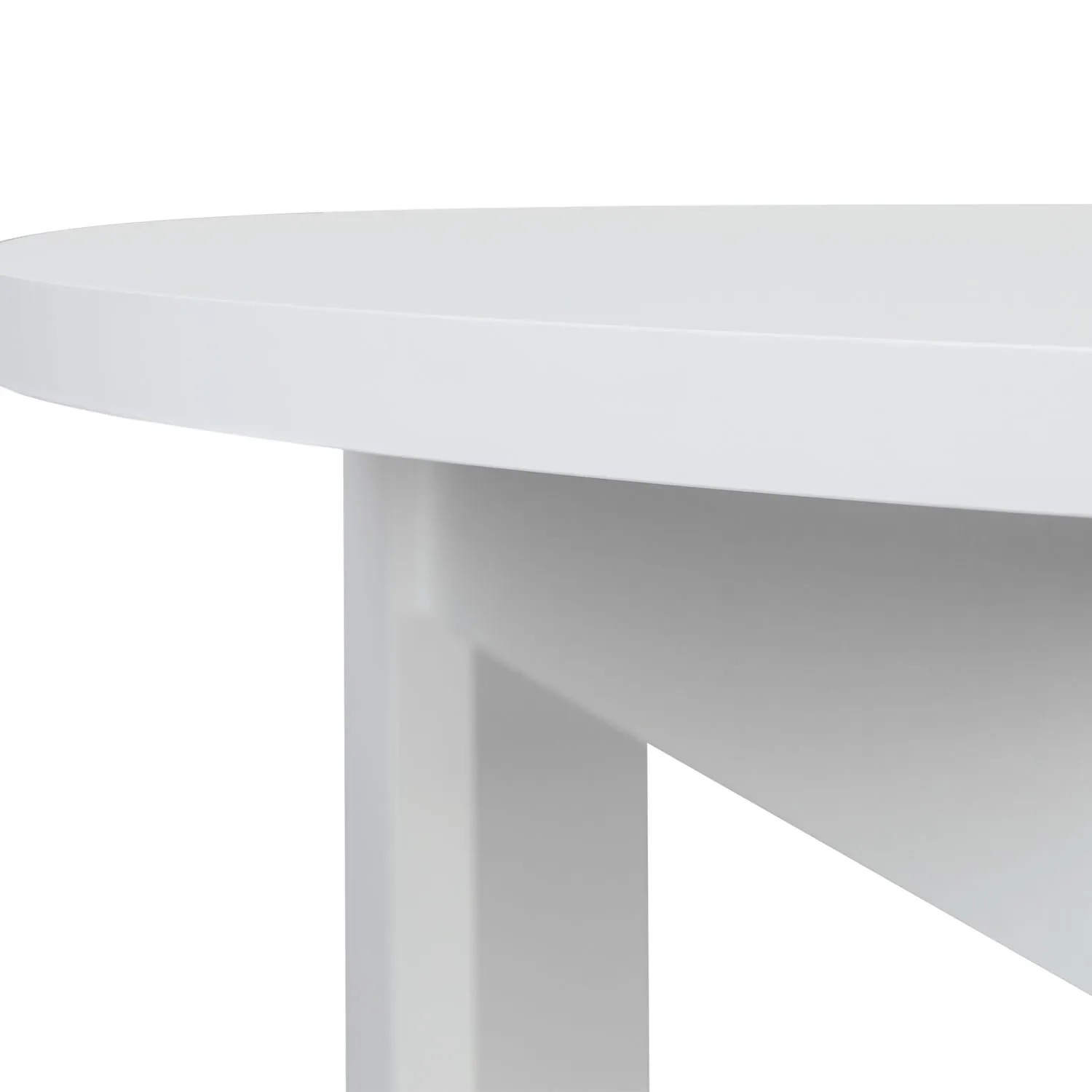 Detailansicht: Runder, weißer Esstisch (Homestyle4u 2790) mit Holzbeinen. Tisch für Esszimmer oder Küche.