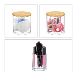 Relaxdays Wattestäbchenhalter 3er Set Acryl Transparent mit Deckel