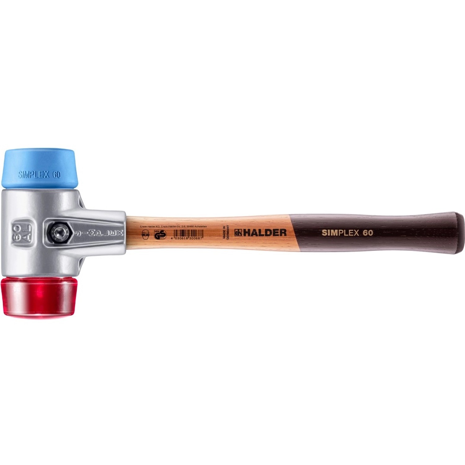 Halder Simplex Schonhammer Ø 60 mm TPE-soft Blau   Plastik Rot mit Aluminiu günstig online kaufen