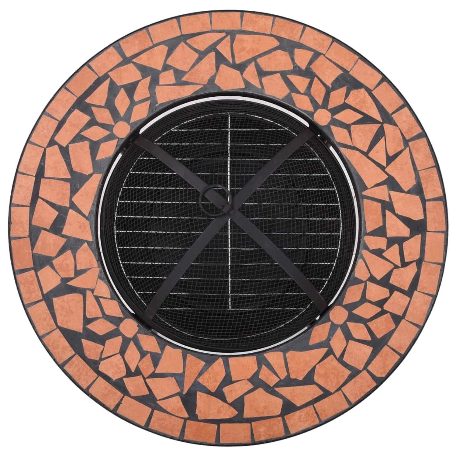 vidaXL Feuertisch Mosaik, Keramik Terracotta, Draufsicht mit Grillrost.