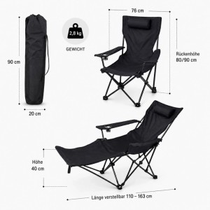 BigDean Verstellbarer Campingstuhl mit Fußablage Campingstuhl Faltbar Outdoor Relaxsessel mit Hoher Rückenlehne Getränkehalter & Tragetasche