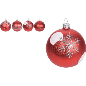 Weihnachtskugeln, Ø 6cm, rot-silber, 4-fach sortiert, aus Glas mit verschiedenen Designs.