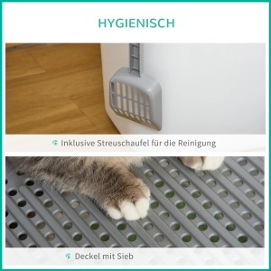 PawHut Katzentoilette mit Schaufel und Siebdeckel für einfache Reinigung.