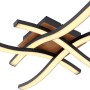 Moderne LED Deckenleuchte Evita, 43 cm, schwarz/Holzoptik mit geschwungenen Leuchtelementen.