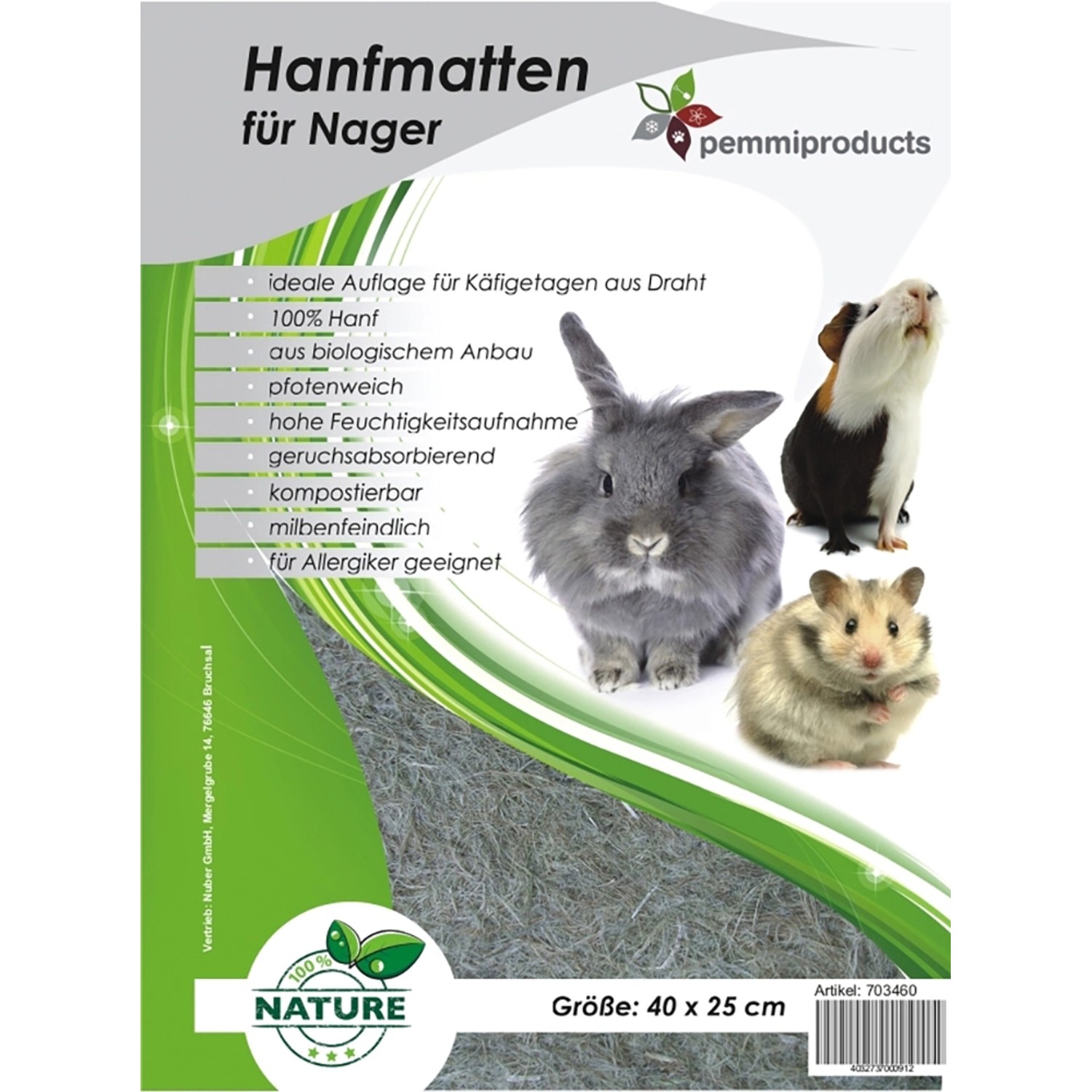 Nuber Hanf-Kuschelteppich 120 cm x 50 cm Grau