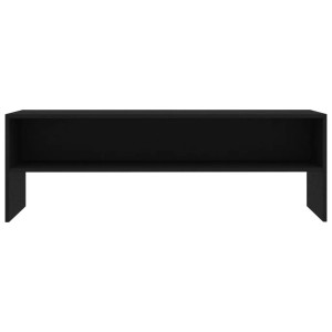 Schwarzer TV-Schrank (120x40x40 cm) aus Holzwerkstoff mit offenem Fach.