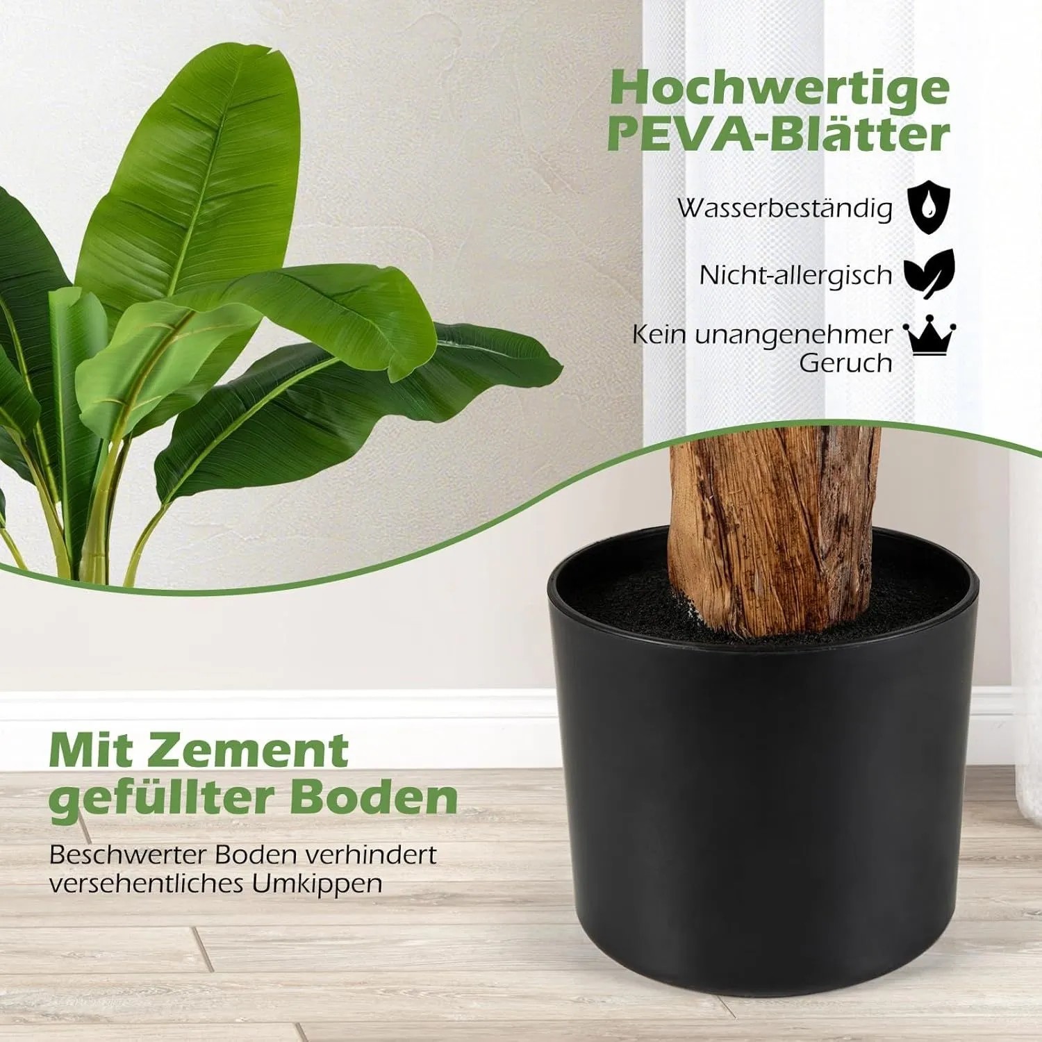 2er Set Costway Kunstpflanze Bananenbaum, grüne Deko für Innenräume.