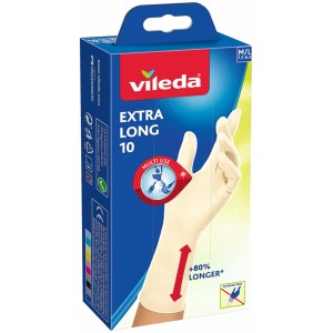 Vileda Einweghandschuhe Natural Latex Extra Long, Größe M/L, 10 Stück, für Haushalt und mehr.